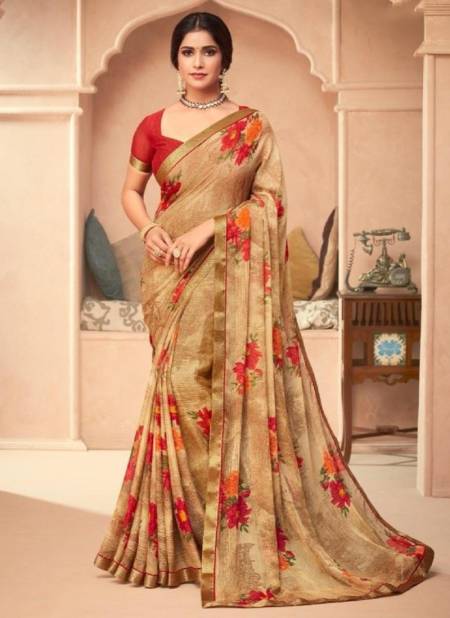 Cream Colour RUCHI BAHAAR 2nd EDITION Designer Regular Casual Wear Chiffon Printed Saree Collection 10803-B
